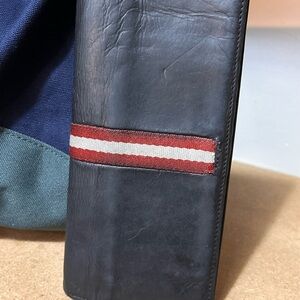 Bally Leather Auth Continental Wallet With Signature Red and White Stripe